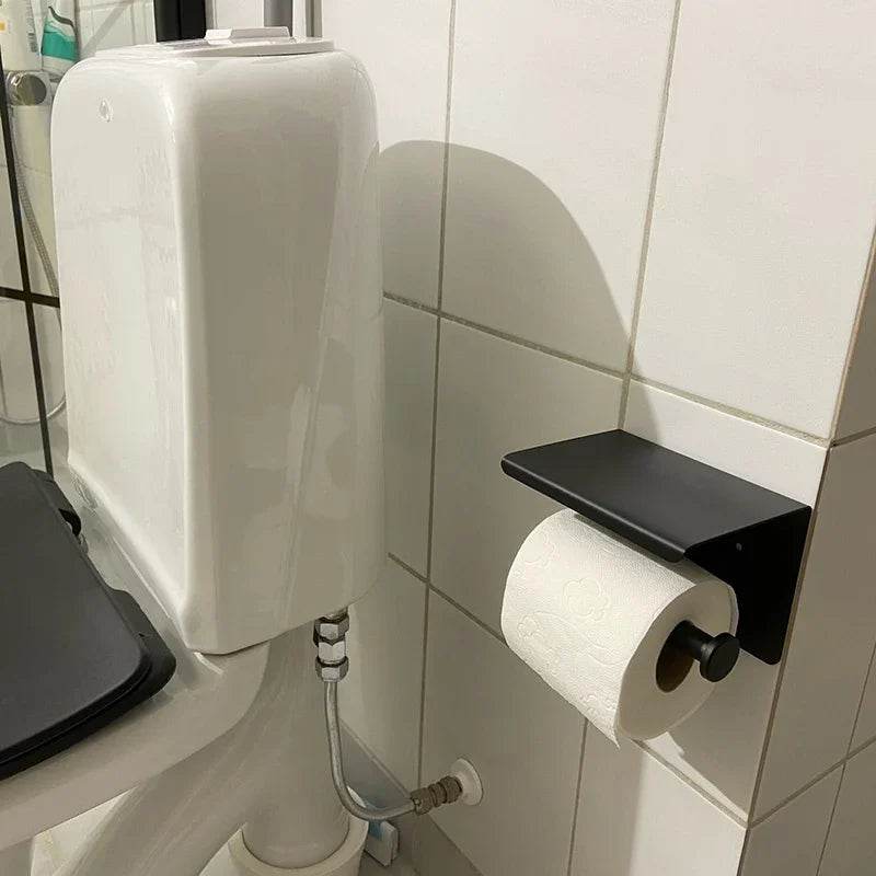Aluminum Alloy Toilet Paper Holder Shelf With Tray Bathroom Accessories Kitchen Wall Hanging Punch-Free Toilet Paper Roll Holder - P12 Hub Europe