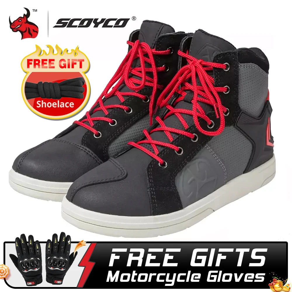 SCOYCO Motorcycle Boots Botas Moto Microfiber Leather Motocross Off-Road Racing Boots Motorbike Riding Shoes Men Moto Boots