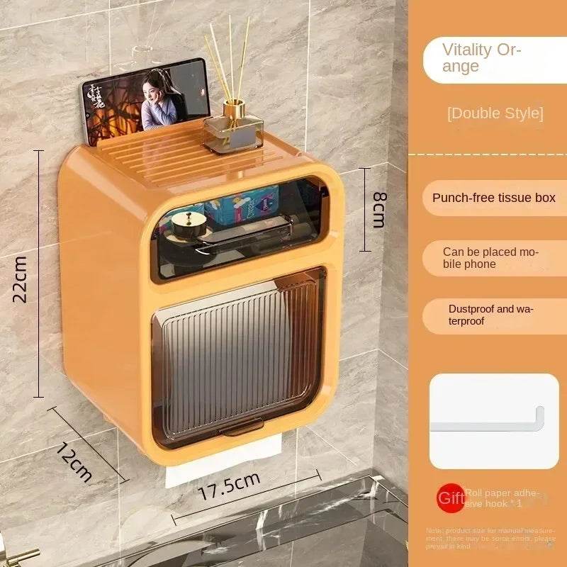 Toilet Tissue Box, Wall Mounted Roll Paper Tube, Paper Drawer, Storage, Bathroom Double Layer Storage Rack Toilet Roll Holder - P12 Hub Europe