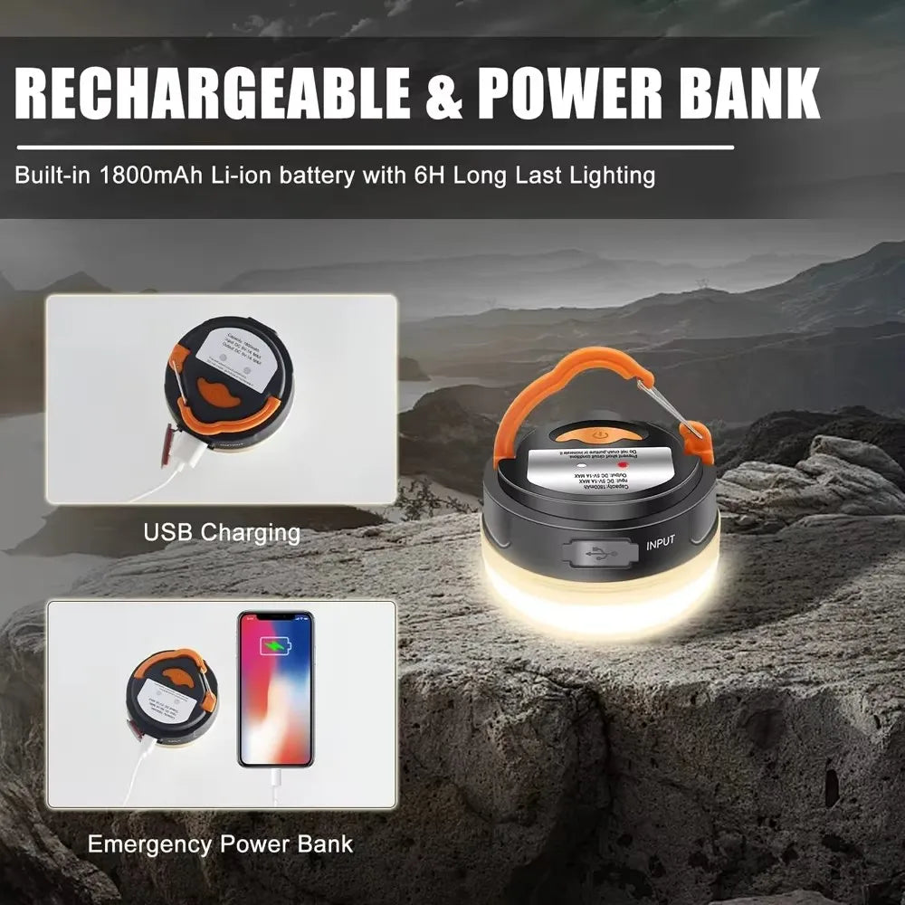 10W COB+LED Camping Lantern 3 Lighting Modes Rechargeable Flashlight Portable Tents Lamp Outdoor Hiking Fishing Hanging Light