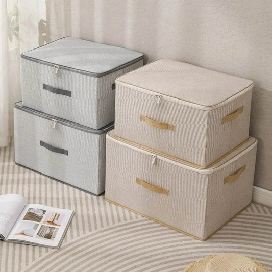 Non Woven Fabric Lid Zipper Striped Clothes Storage Box Multifunction Household Finishing Artifact Toy Storage Box Basket - P12 Hub Europe