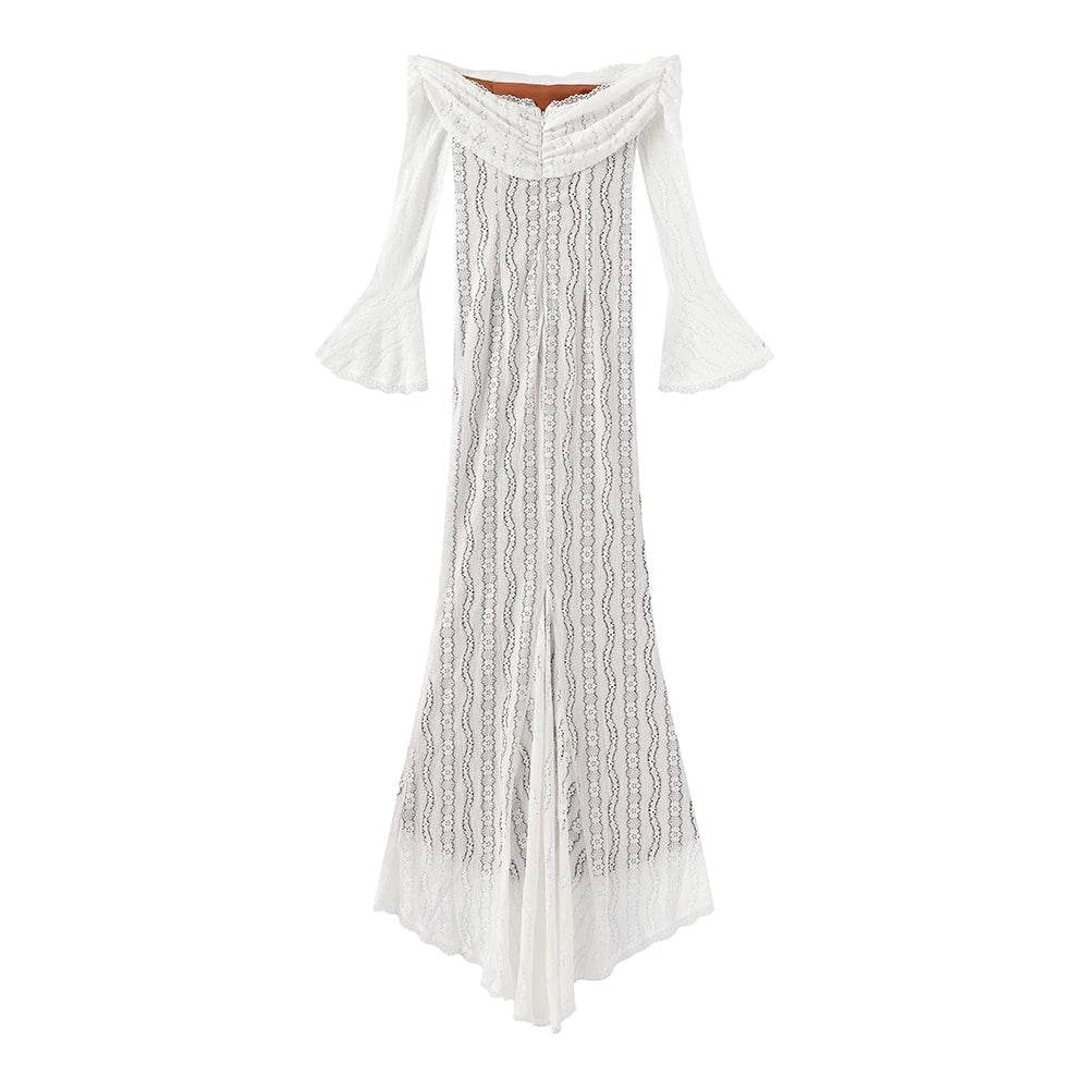 White Off Shoulder Lace Maxi Dress - Wedding Guest - P12 Hub Europe