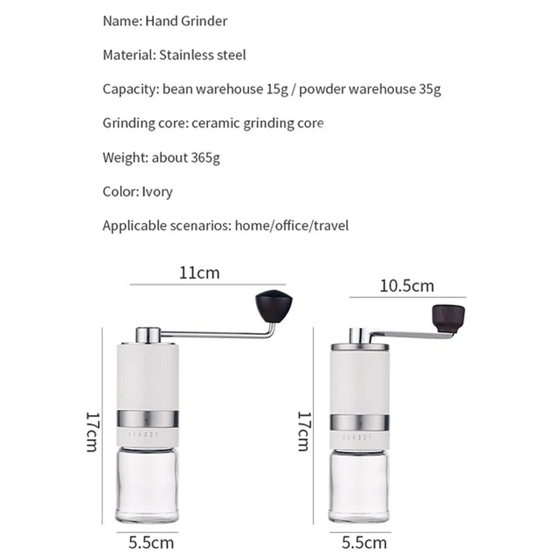 Manual Coffee Bean Grinder Portable Stainless Steel Crank Handle Coffee Grinder Ceramic Grinding Core 6 Gears Kitchen Tool