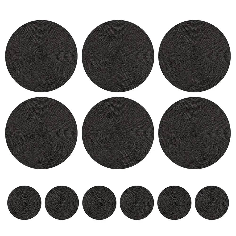 Round Braided Placemats Set of 6 Washable PP/PET Heat Resistant 34cm Table Place Mat for Kitchen Xmas Dining Table Party Decor - P12 Hub Europe