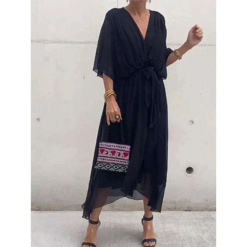 V-Neck Bat Sleeve Dress - Strappy Irregular Summer Style - P12 Hub Europe