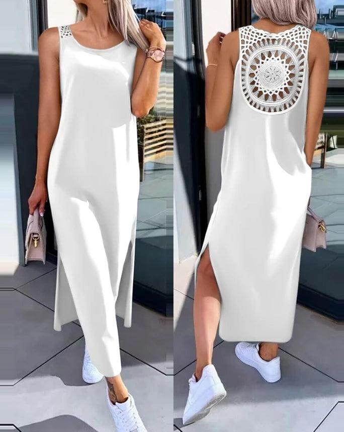 Casual Hollow-Out Slit Midi Dress Sleeveless Round Neck - P12 Hub Europe