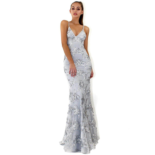 Sequin Party Dress Sleeveless V Neck Formal Gown - P12 Hub Europe