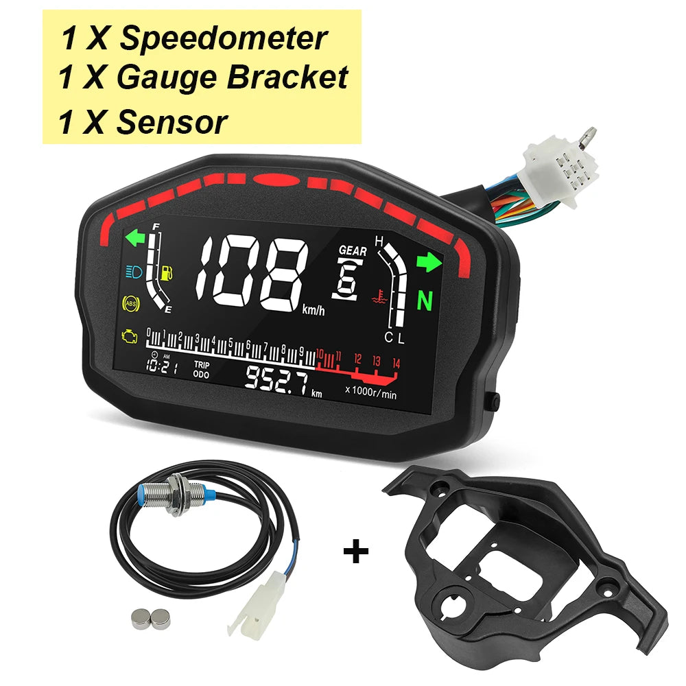 for1, 2,4 Cylinders Motorcycle Digital Board Dash Universal Motorbike Speedometer 0-14000r/min Odometer Gauge Gear Adjustable