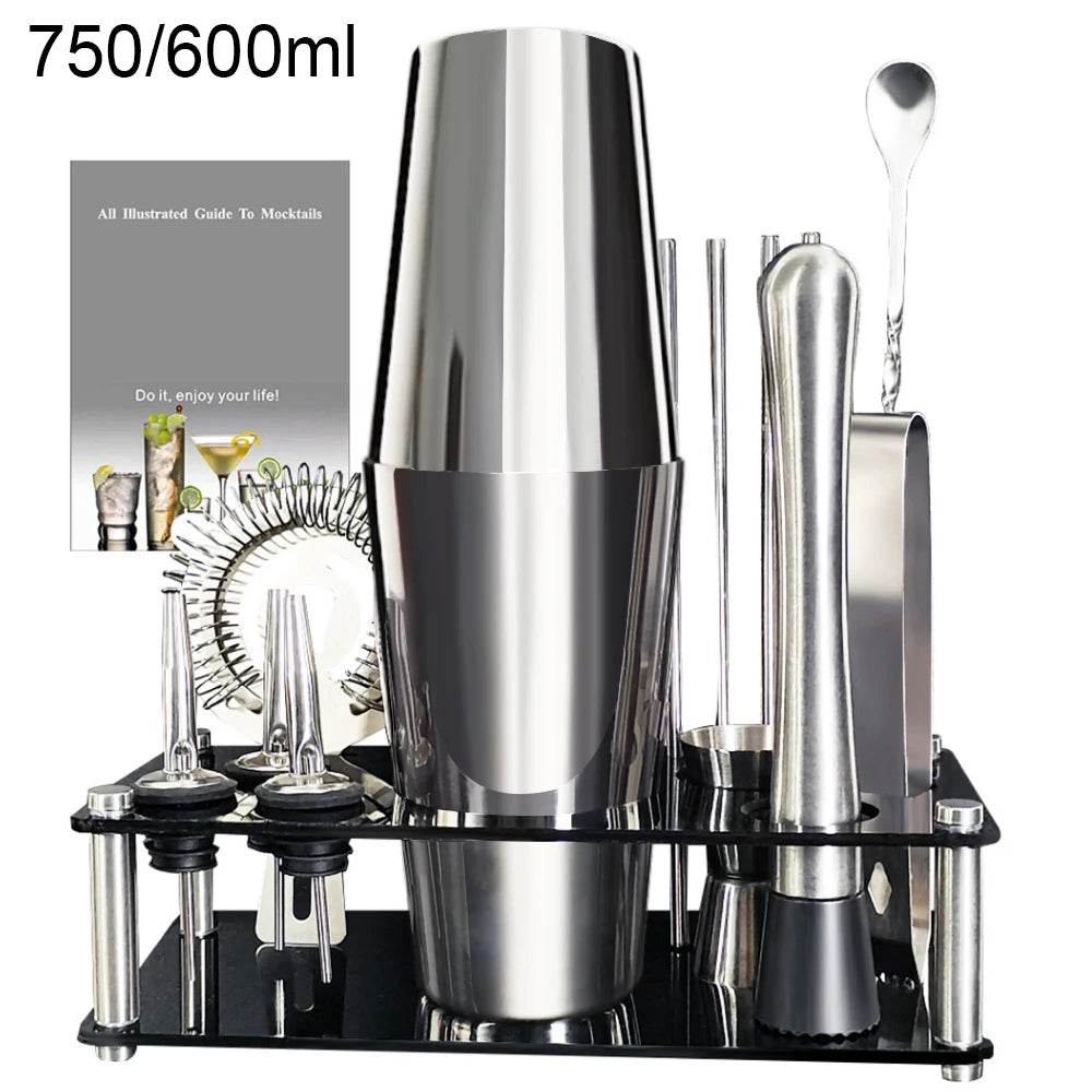 13-22Pcs 750ml 600ml Boston Cocktail Shaker Bar Tools Wine Mixer Set Bartender Cocktail Shaker Tool Kit with Holder - P12 Hub Europe