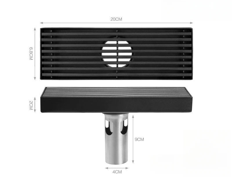 Long black floor drain stainless steel extended floor drain shower room outdoor large displacement drainage long