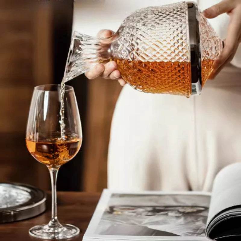 High end crystal glass 360 degree rotating decanter drum 1500ml decanter wine dispenser inflator mirror kettle decoration - P12 Hub Europe