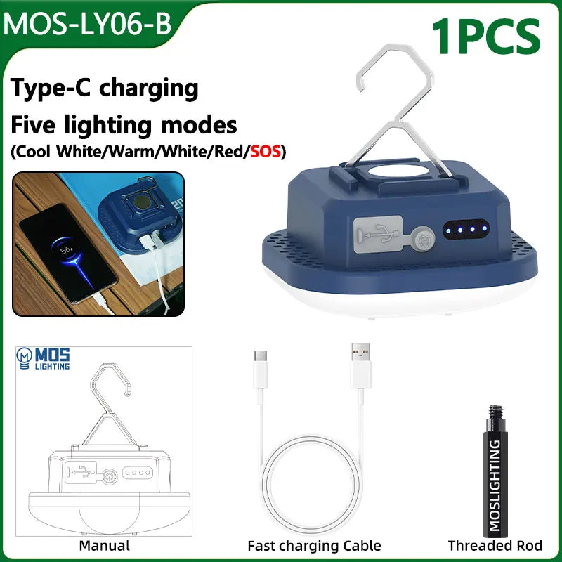 MOSLIGHTING 80W Camping Lantern Portable Flashlights Rechargeable Light IPX65 Waterproof with 4 Modes Dimmable Hanging Tent Lamp