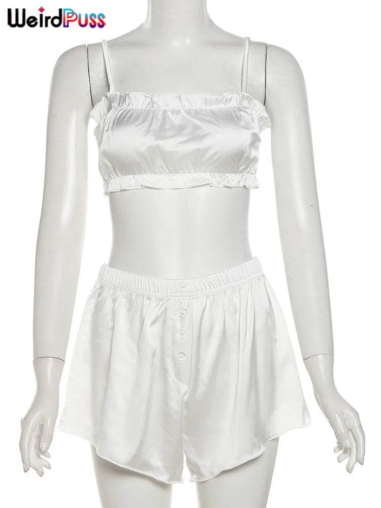 Silky Elegant Ruffle Shorts Set - P12 Hub Europe