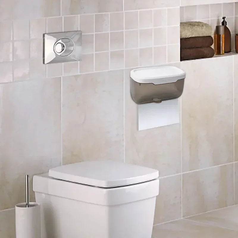 Wall Mounted Toilet Paper Holder Waterproof Tissue Box with Shelf Bathroom Organizer Kitchen Multi Purpose Storage Dispenser - P12 Hub Europe