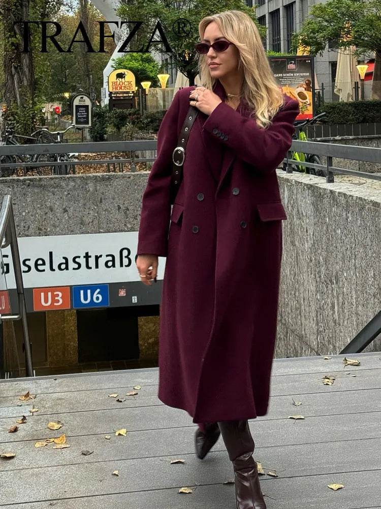Burgundy Wool Blend Coat - P12 Hub Europe