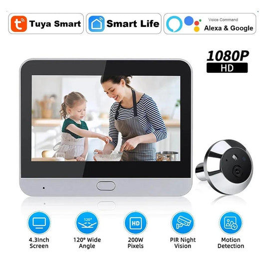 Peephole Camera 1080P WiFi 4.3" Monitor, 5000mAh, Night Vision - P12 Hub Europe