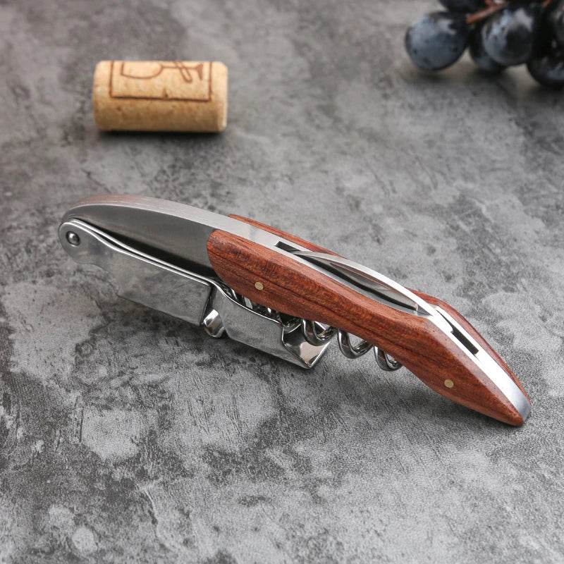 Waiter's Corkscrew with Red Pear Wood Handle for Beer or Wine Bottle Easy to Carry for Picnic Time Kitchen Accessories or Barman - P12 Hub Europe