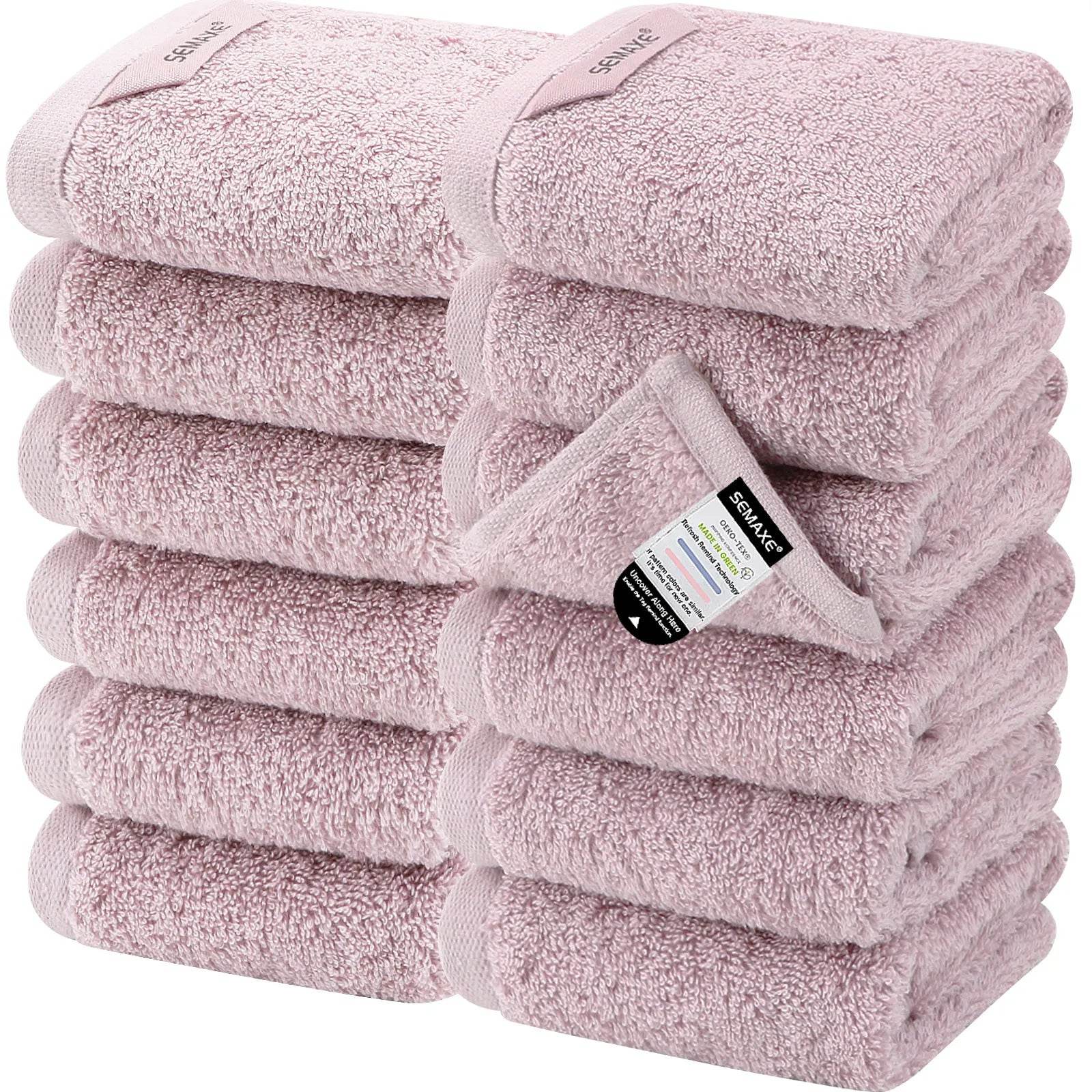 SEMAXE 12 Pcs Bulk Washcloths 100% Catton [550GSM] Solid Towels for Home/Spa- Fast Absorbing Face/Hand Towels with Hanging Loop - P12 Hub Europe