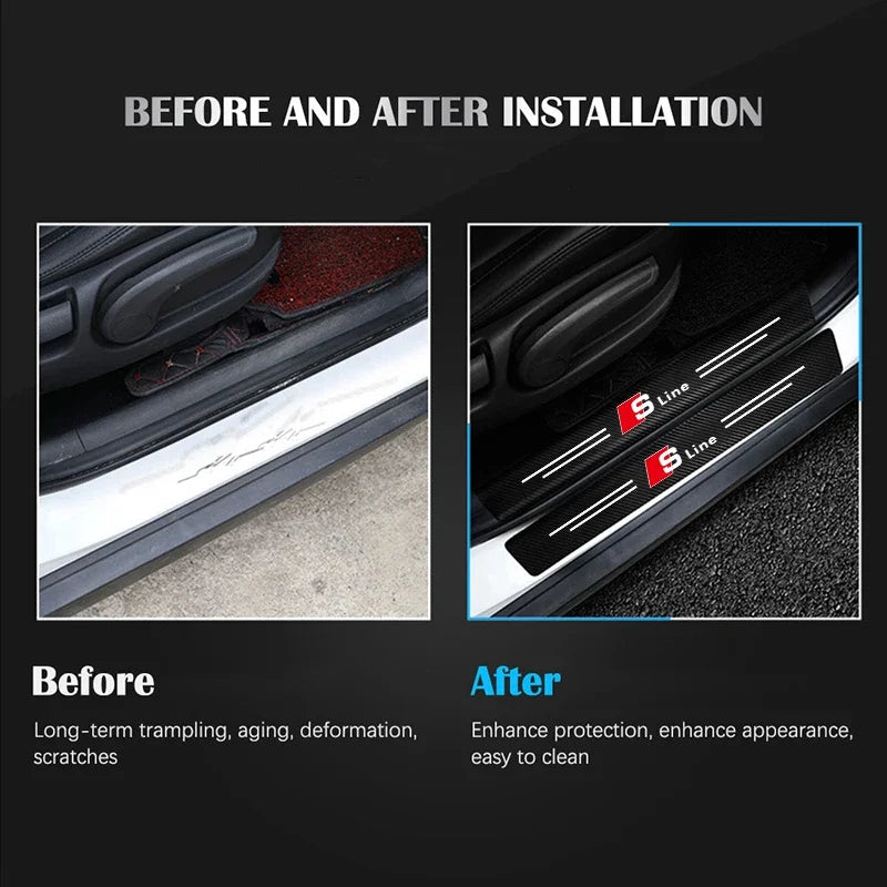 1/4/5Pcs Car Door Sill Scuff Plate Decor Carbon Fiber Stickers For Audi Sline A3 A1 A4 B8 B7 A6 C7 A5 A7 A8 B9 B6 C6 Q2 Q3 Q5 Q7