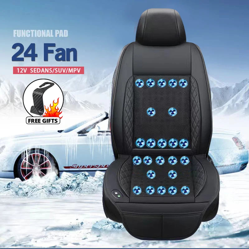 Cooling Car Seat Cushion 8/16/24 Fans Massage 12V Car Summer Cool Cushion Fan Blowing Ventilation Seat Covers Automatic Switch