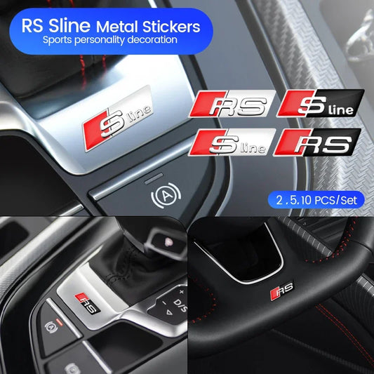 2/5/10pcs 3D Aluminium Alloy Steering Wheel Badge Emblem 3D Steering Wheel Sticker Car Sticker For Audi Sline RS Car Accessories