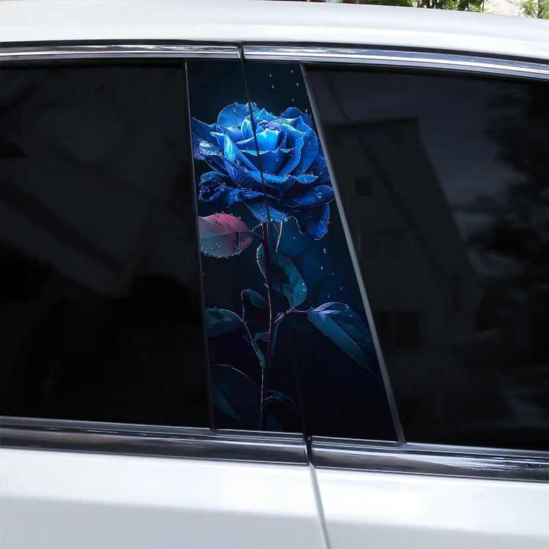 2pcs Flame Rose Car Door Pillar Decal Custom Car B-Pillar Sticker Vinyl Waterproof Flower Sticker Covering Scratched Car Sticker