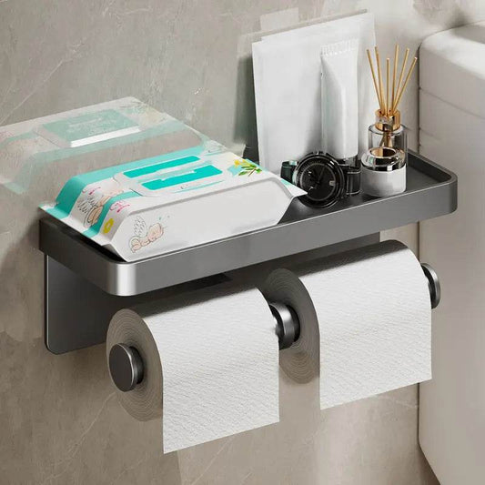 Aluminum Alloy Paper Holder Wall-Mounted Toilet Roll Paper Holder No Drilling Bathroom Kitchen Paper Holder - P12 Hub Europe