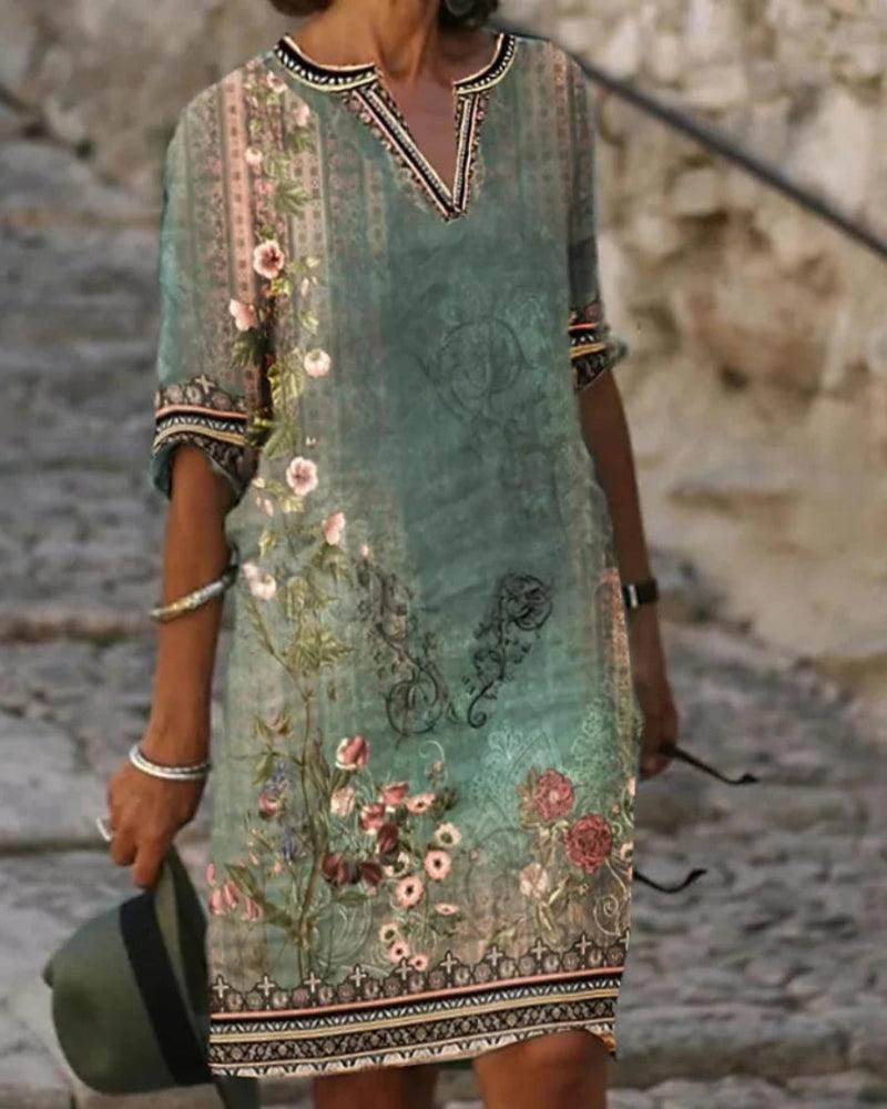 V-Neck Casual Dress Elegant Weekend Loose Fit - P12 Hub Europe