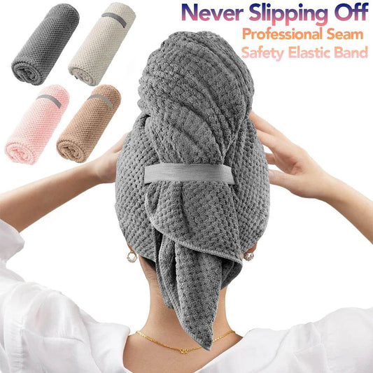 Microfiber Hair Towel Extra Large Wrap Quick Dry Hair Towel Wrap With Elastic Band , Ultra Absorbent Soft Hair Towel Wrap Turban - P12 Hub Europe