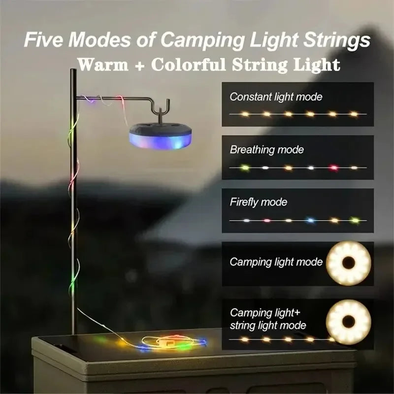 Multifunctional 4 in 1 Design Camping Light String USB Rechargeable Outdoor Tent Decor Light XTE LED Flashlight with Magnet Hook