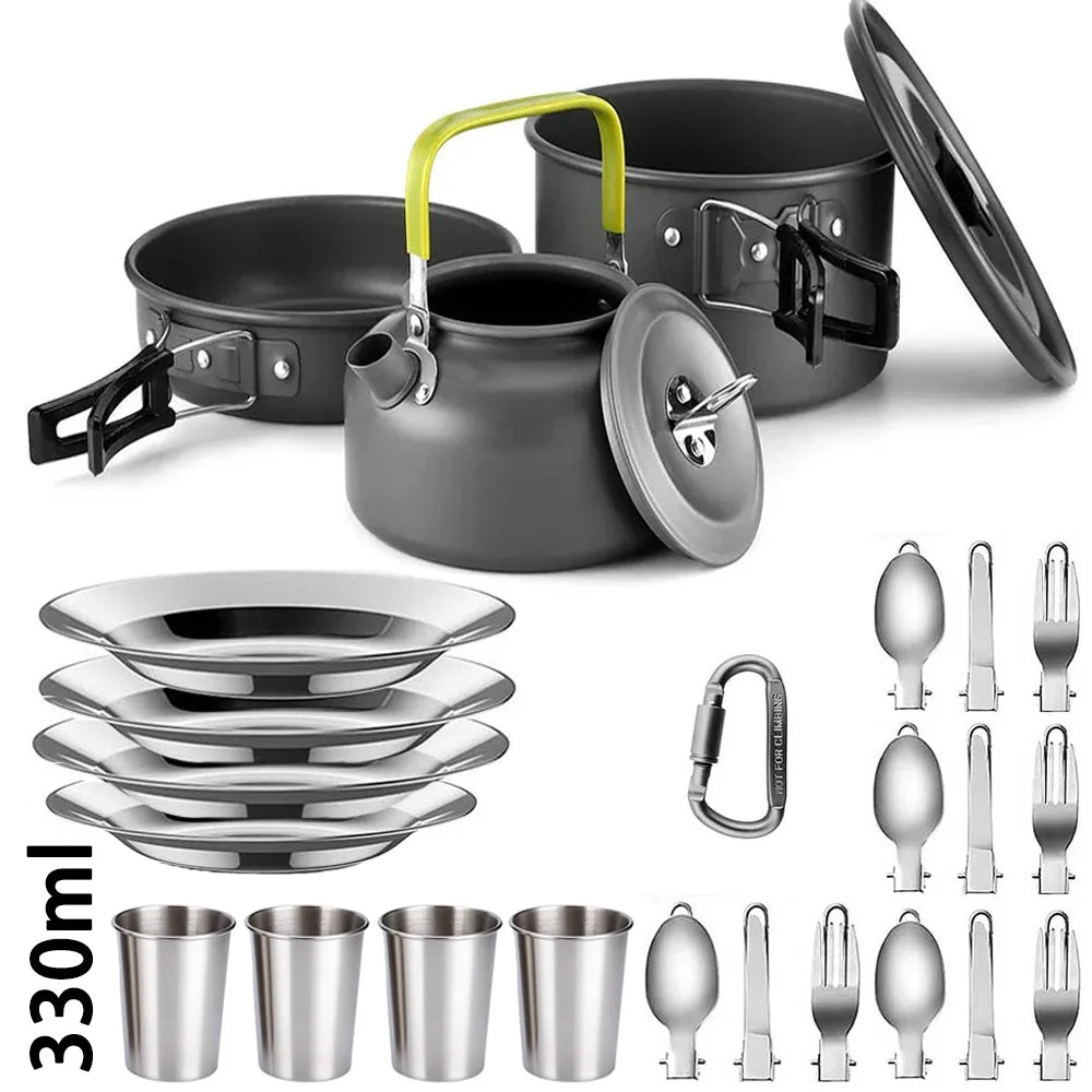 Outdoor camping cookware set aluminum lightweight equipment outdoor multi-person picnic easy to carry and equipped with mesh bag