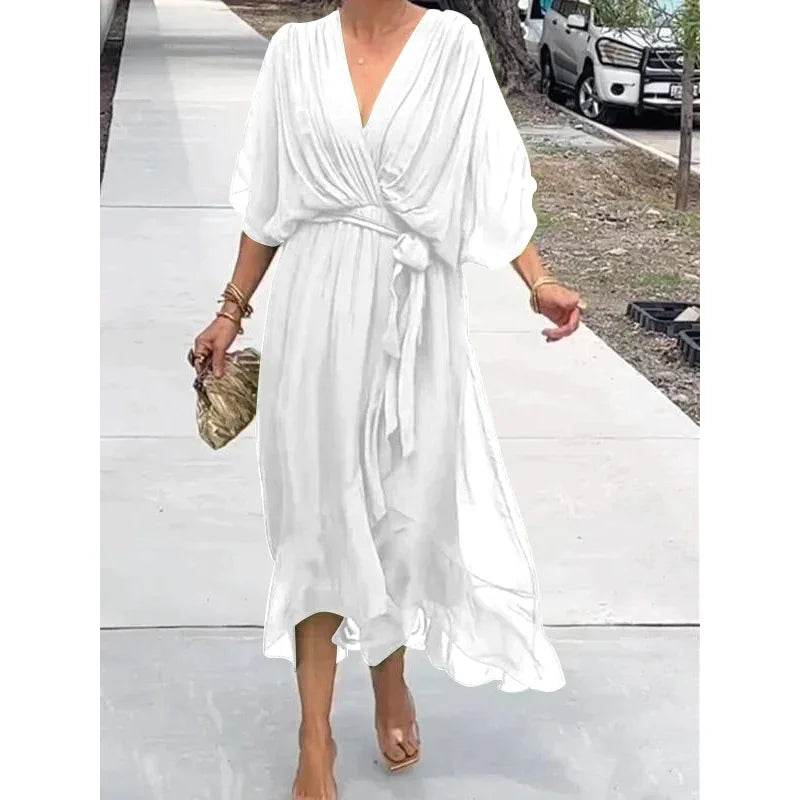 V-Neck Bat Sleeve Dress - Strappy Irregular Summer Style - P12 Hub Europe
