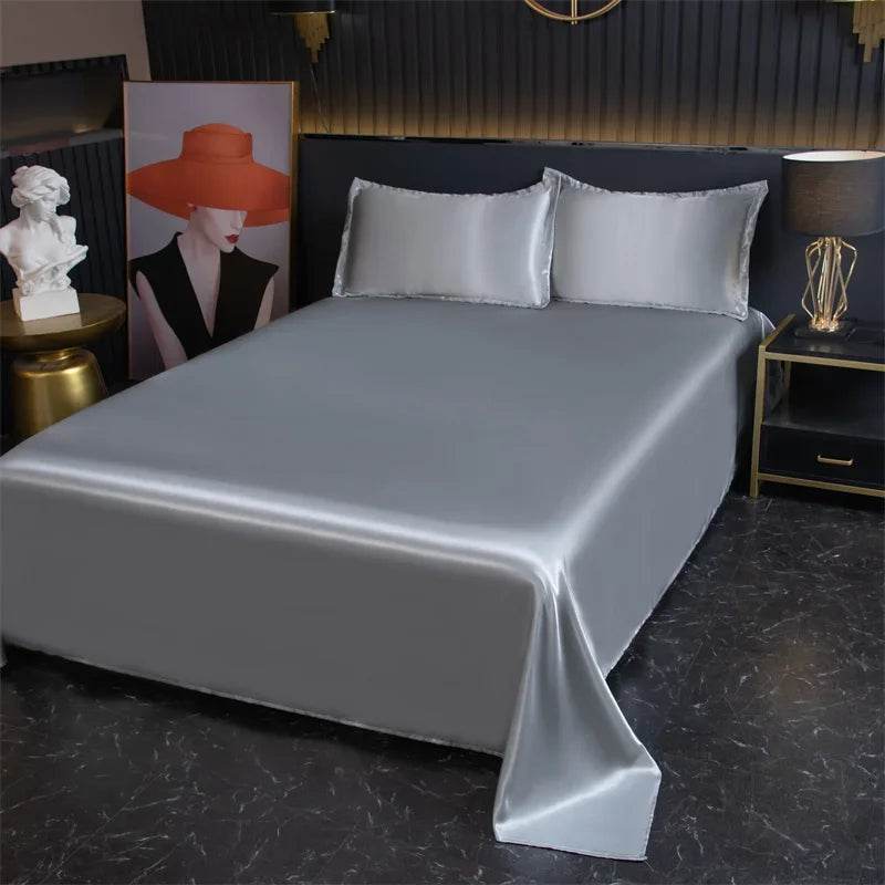 Silky Cooling Bed Sheet with 2 Pillow Cases Luxury Ice Silk Feel Twin Queen Flat Sheet Set Soft and Hypoallergenic Satin Sheets - P12 Hub Europe