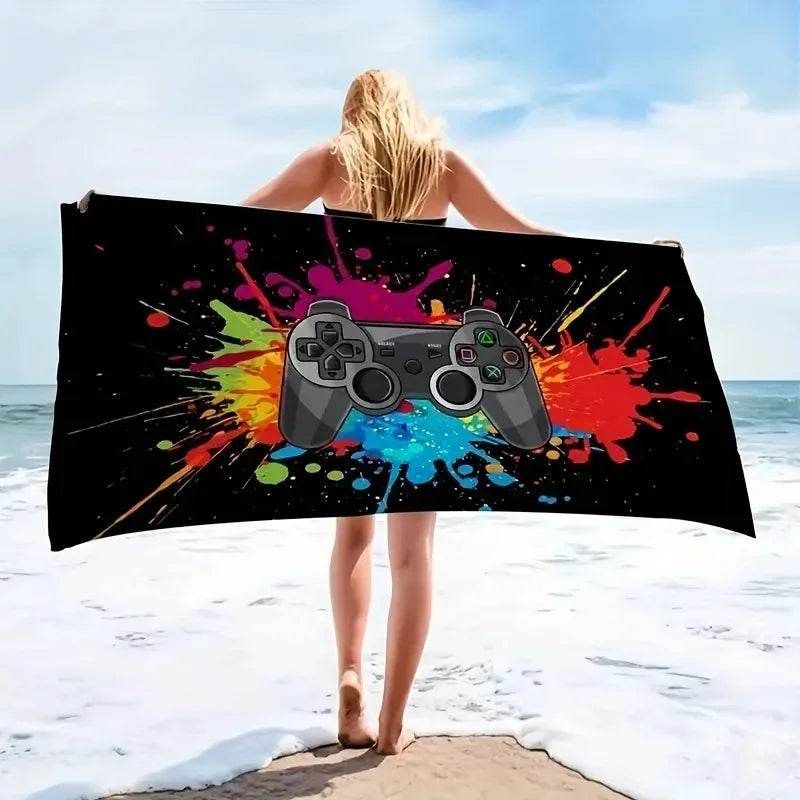Game Handle Large Beach Towel - Super Absorbent, Quick Dry, Modern Design for Beach and Pool, Easy Care - P12 Hub Europe