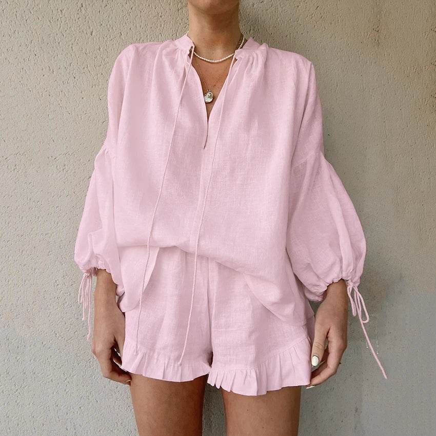 Linen Ruffle Shorts Beach Outfit - P12 Hub Europe