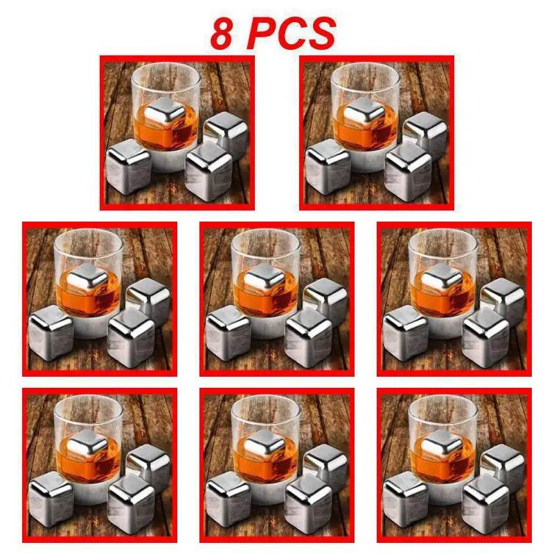 1-8PCS Stainless Rocks Whisky Stones Cubes Set Reusable Chilling Stones For Whiskey Wine Cooling Chilling Party Bar Tool - P12 Hub Europe