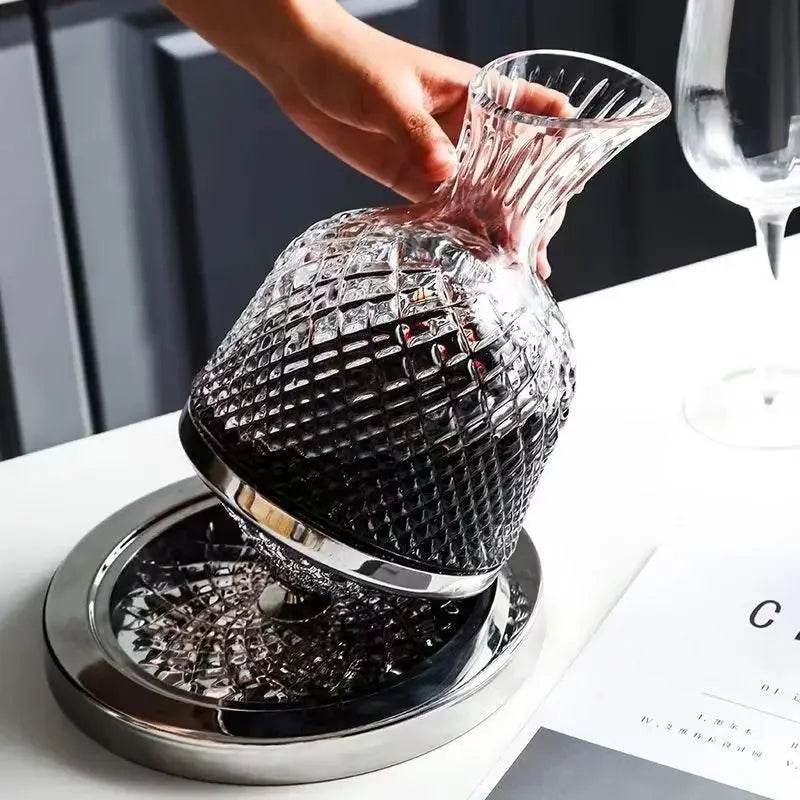High end crystal glass 360 degree rotating decanter drum 1500ml decanter wine dispenser inflator mirror kettle decoration - P12 Hub Europe