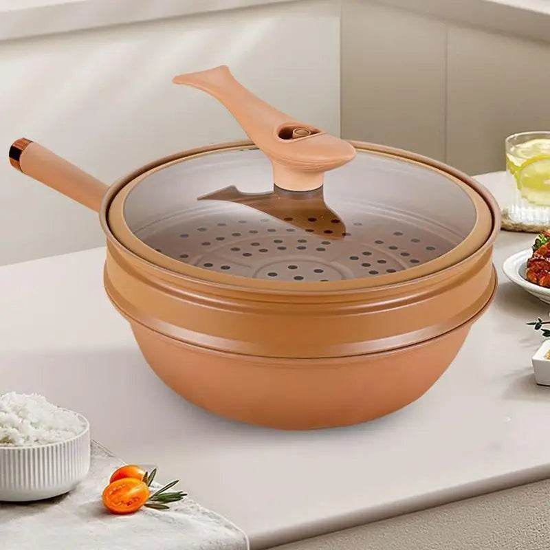 Non-stick Frying Pan With Lid Ceramic Wok With Steamer Chinese Style Clay Health Pot For Cooking Steaming Kitchen Accessories - P12 Hub Europe