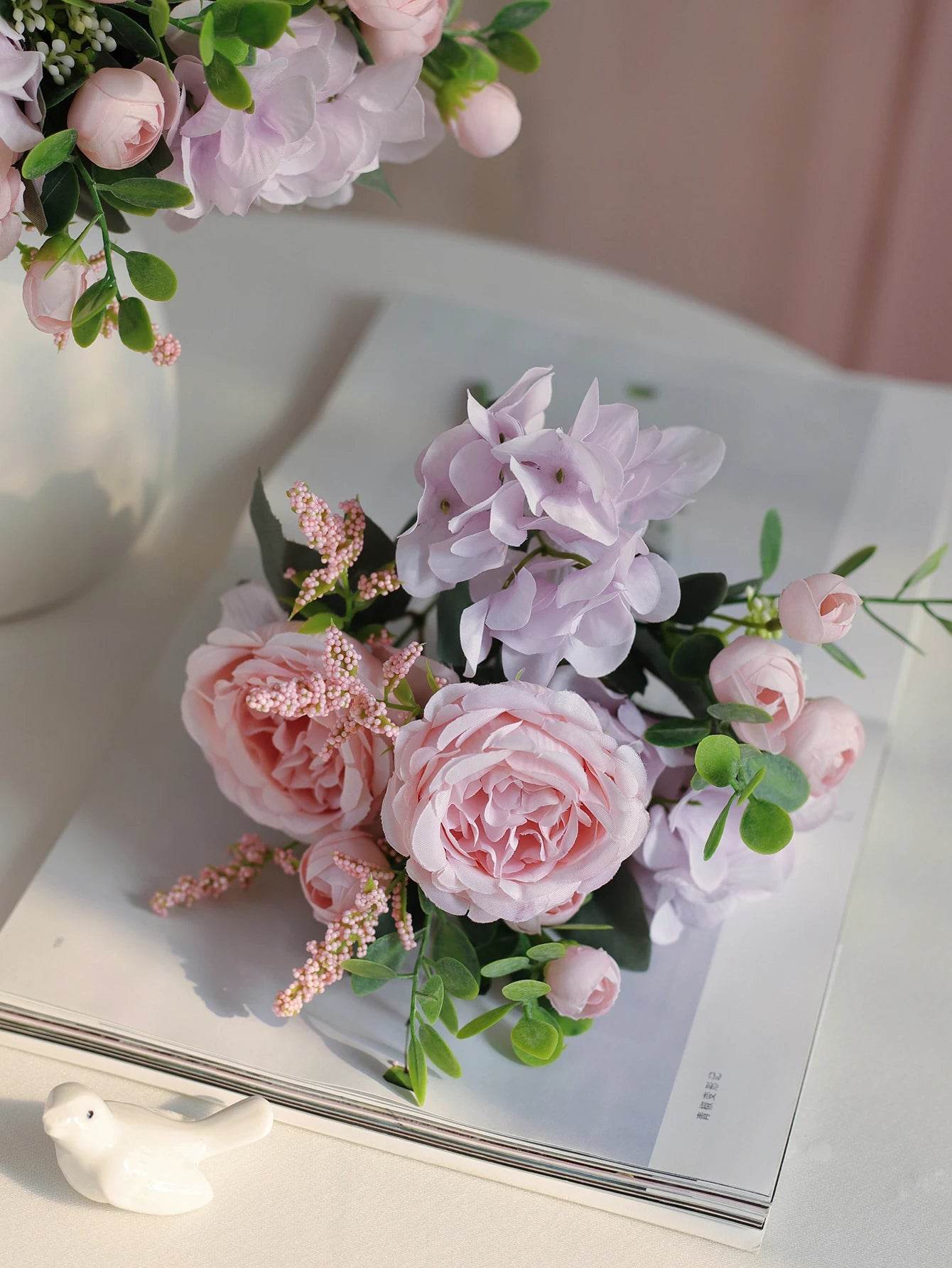 1PC Artificial Flowers Wedding Home Bedroom Decoration Bridal Bouquet Garden Fake Silk Peony Hydrangeas Vase for Board Outdoors - P12 Hub Europe
