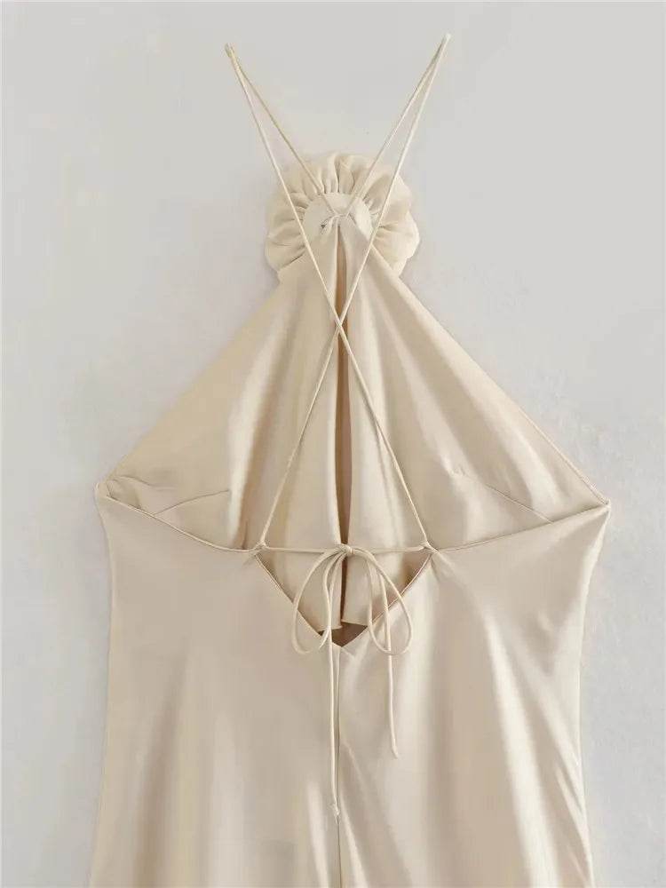 Flower Halter Satin Dress - Backless Summer Party - P12 Hub Europe