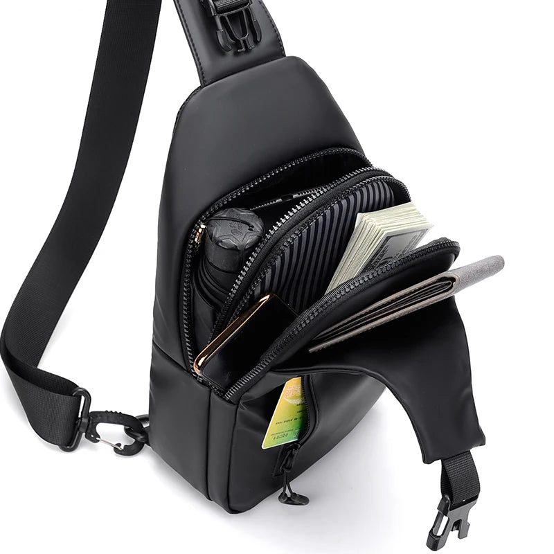 Multifunctional chest bag, men's cross bag with USB charging port and adjustable shoulder strap, suitable for daily commuting