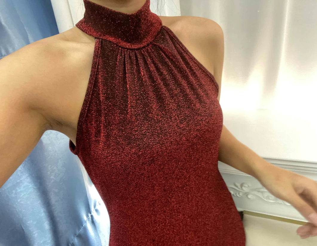 Women High Neck Sleeveless Glitter Bodycon Dress - P12 Hub Europe