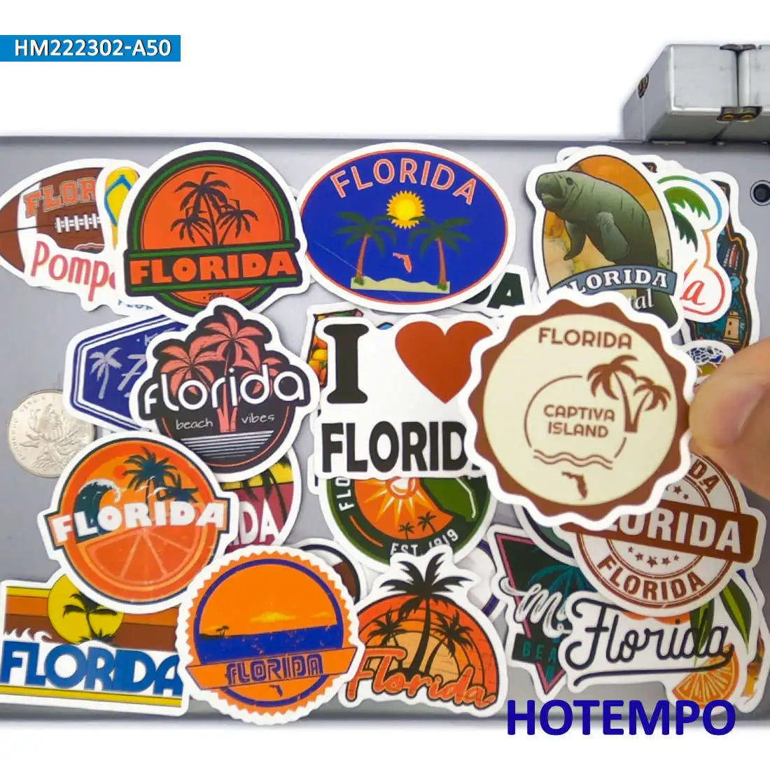 50Pieces Florida Miami Summer Sunshine Beach Surf Travel Stickers for Journal Luggage Guitar Car Bike Phone Laptop Sticker Toys