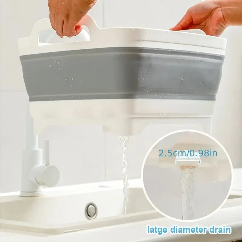 Silicone Collapsible Bucket with Drain Plug  1pc Portable Folding Basin for Camping Fishing Picnics  Large Capacity Easy Storage