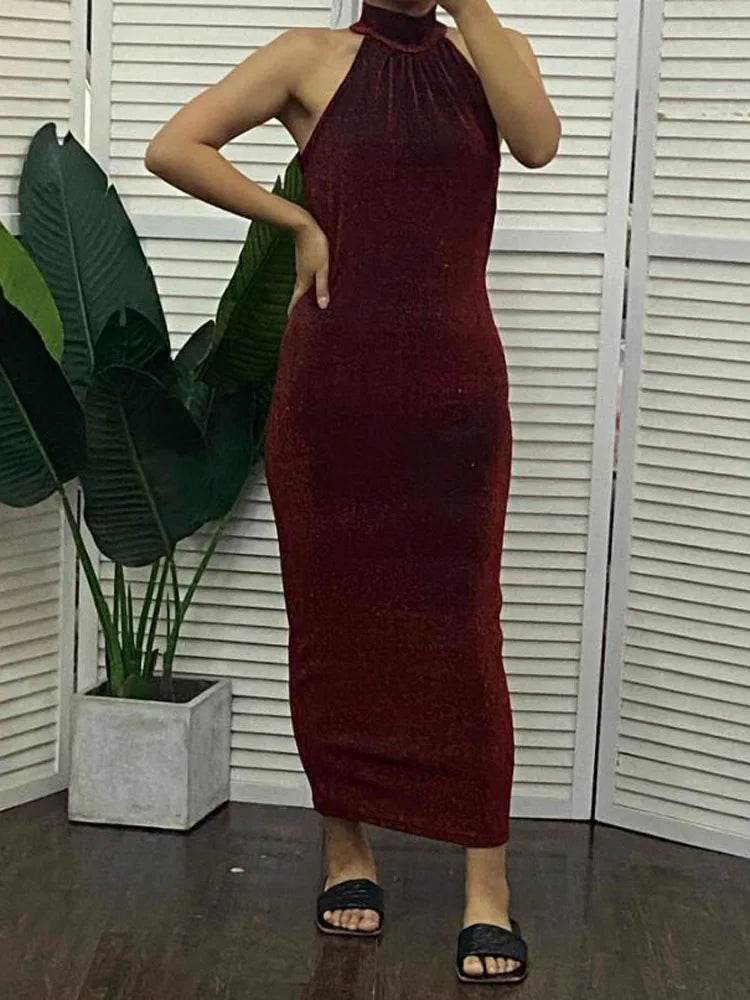 Women High Neck Sleeveless Glitter Bodycon Dress - P12 Hub Europe
