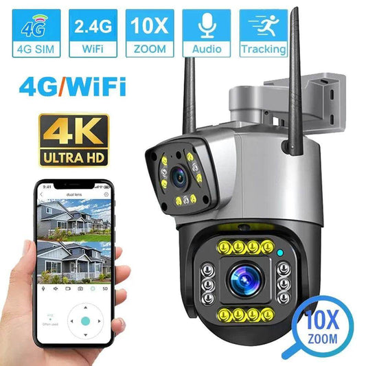 Outdoor Camera 4G WiFi 8MP Dual Lens PTZ, Night Vision, AI - P12 Hub Europe