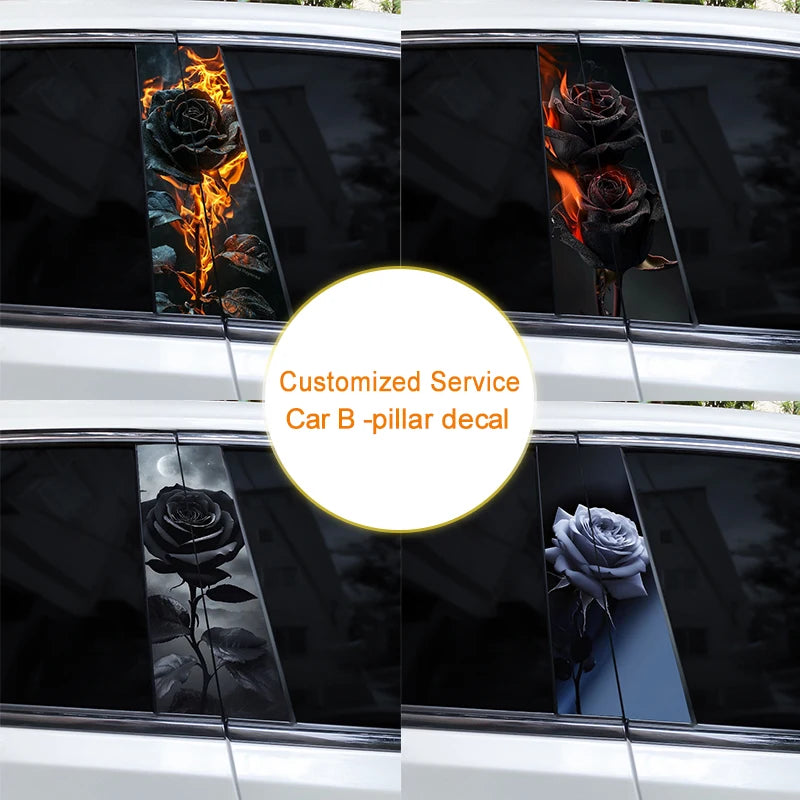 2pcs Flame Rose Car Door Pillar Decal Custom Car B-Pillar Sticker Vinyl Waterproof Flower Sticker Covering Scratched Car Sticker