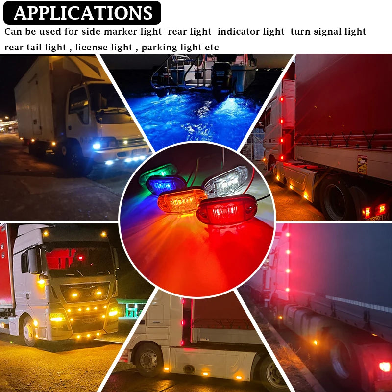 2PCS Trailer Truck Caravan Side Clearance Marker Lamp Warning Lights 12V 24V LED Side Marker Lamp Red Yellow White