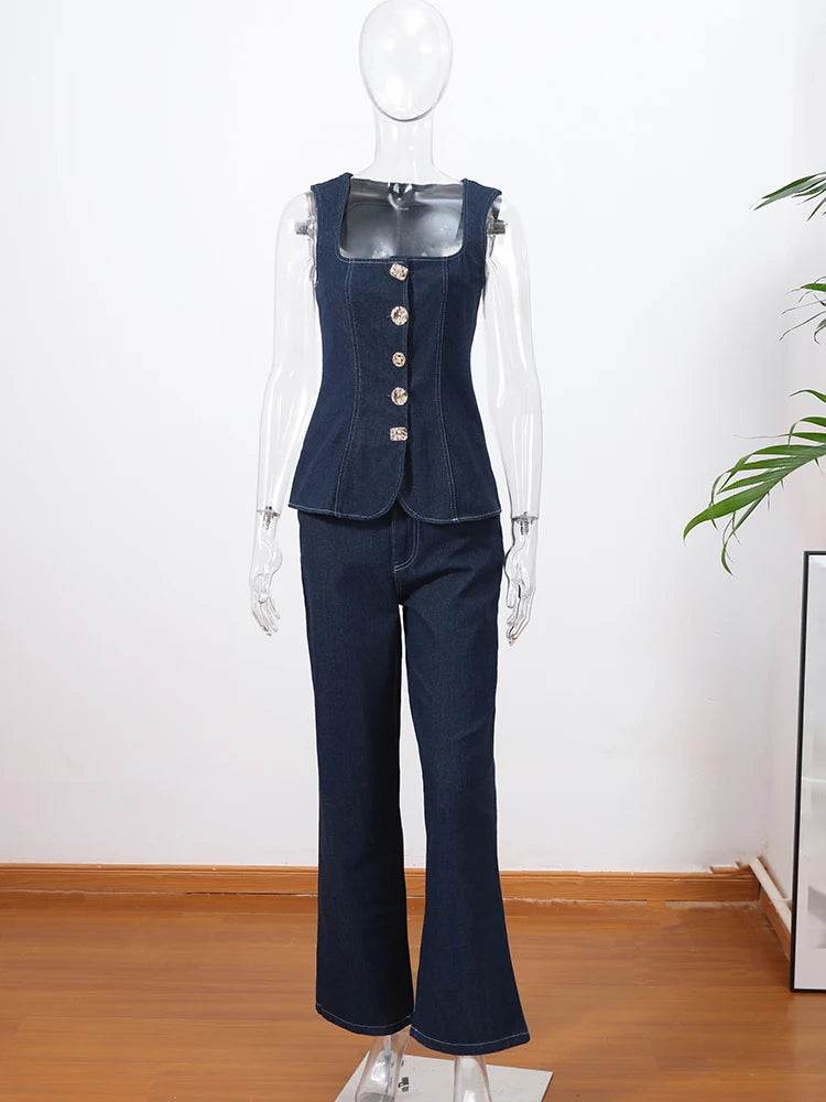 Vintage Denim Crop Top Set - P12 Hub Europe