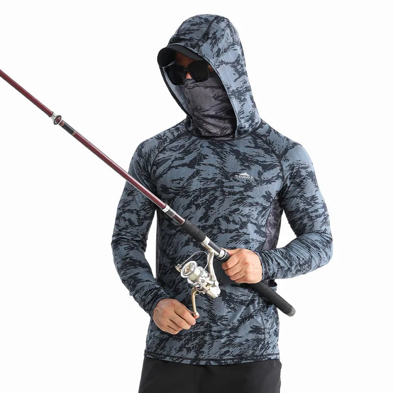 Outdoor Fishing Sunscreen Clothes Ice Feel Hooded Sunscreen Clothes UV Resistant Quick Drying Loose Coat Fishing Clothes